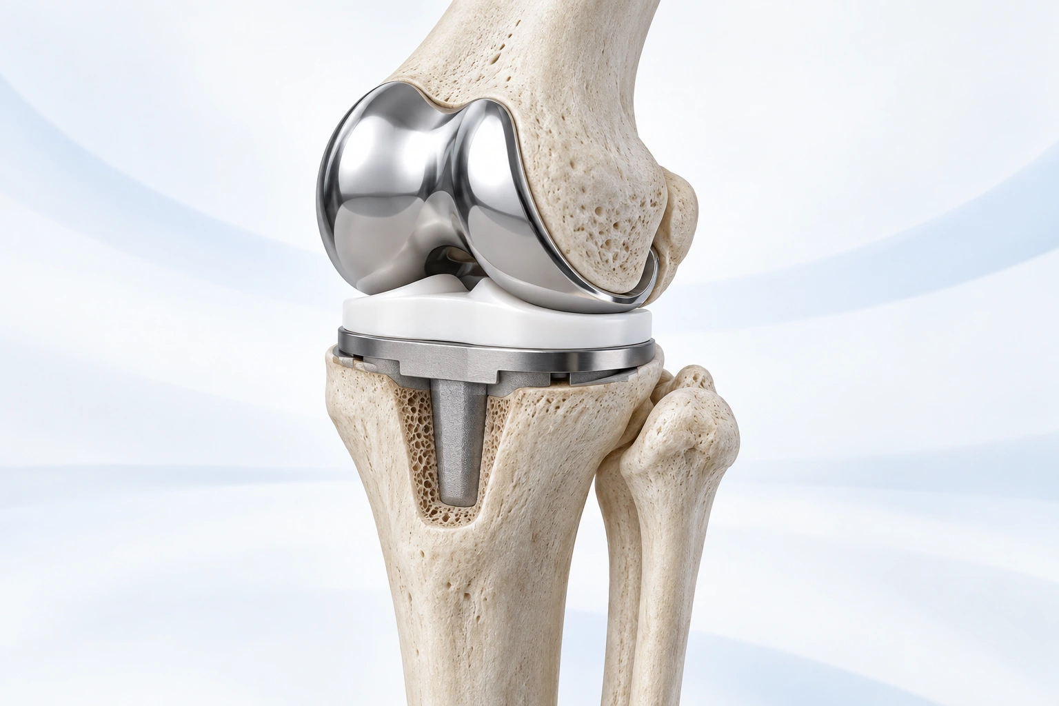 Ilustración CGI de una prótesis total de rodilla