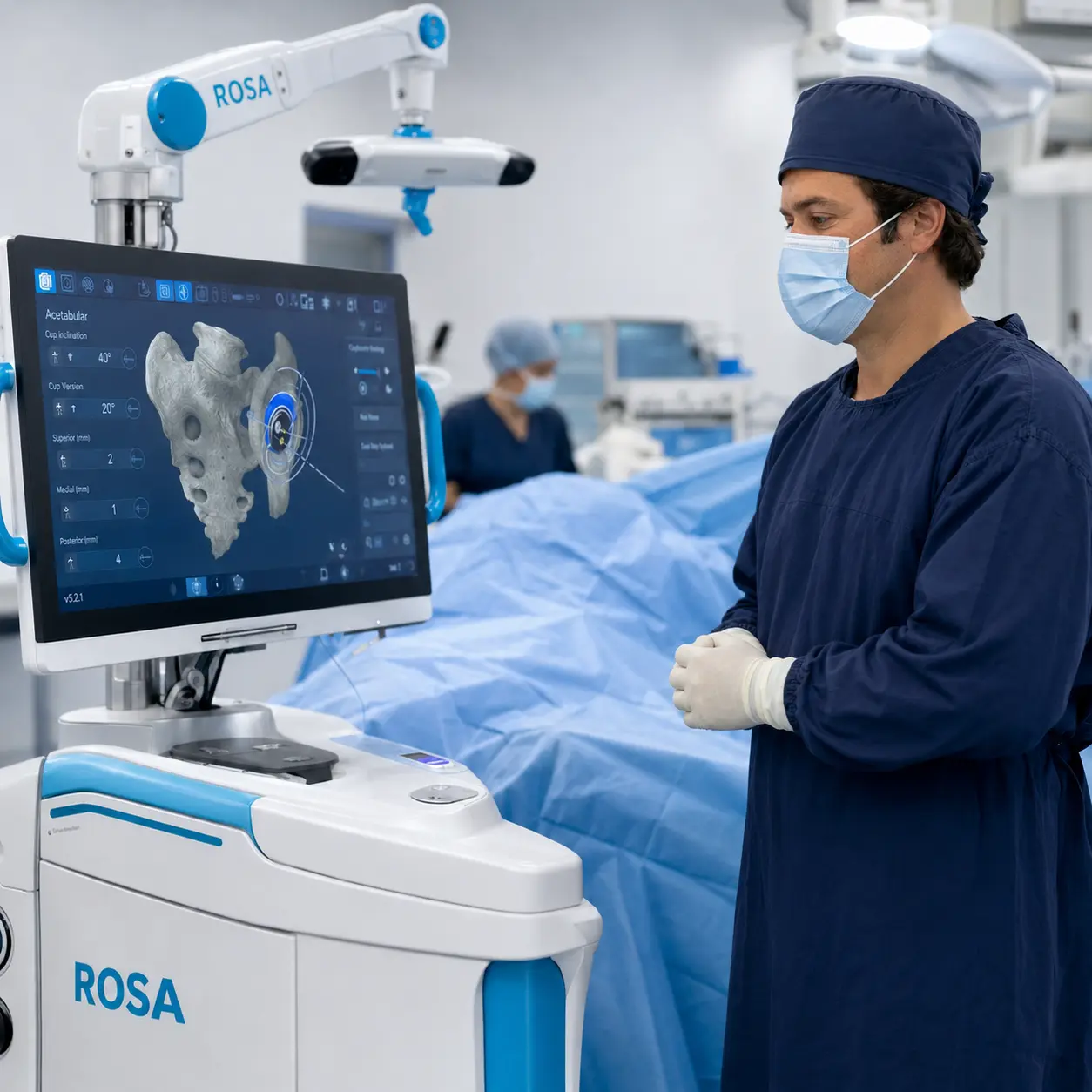 Dr. Fernando Corbí utilizando el sistema ROSA durante una cirugía de cadera